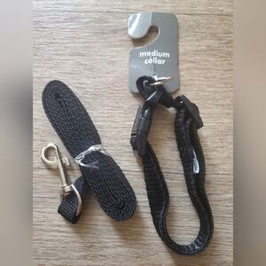 Dog Puppy Collar And Leash Black Silver New